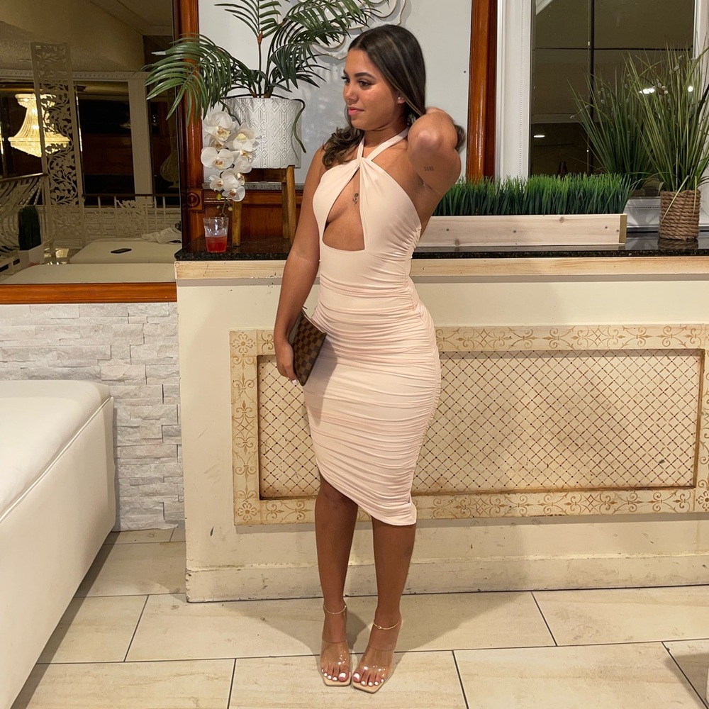Oh Polly cut out ruched asymmetric dress